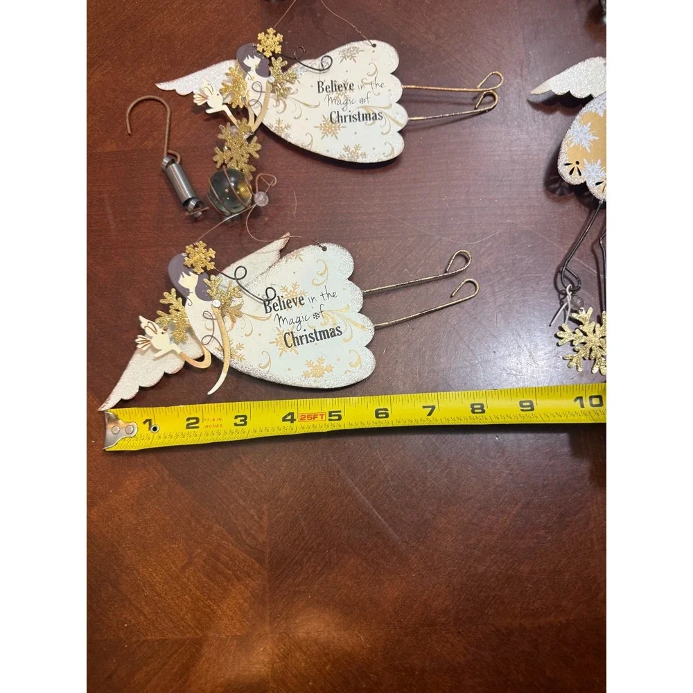 Set of 3 Metal‎ Christmas Angel Ornaments Believe in the Magic Holiday Decor